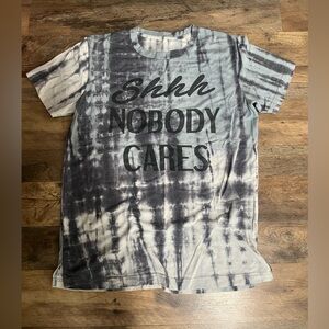 Gray Tie-Dye Graphic T-Shirt “shhh nobody cares”